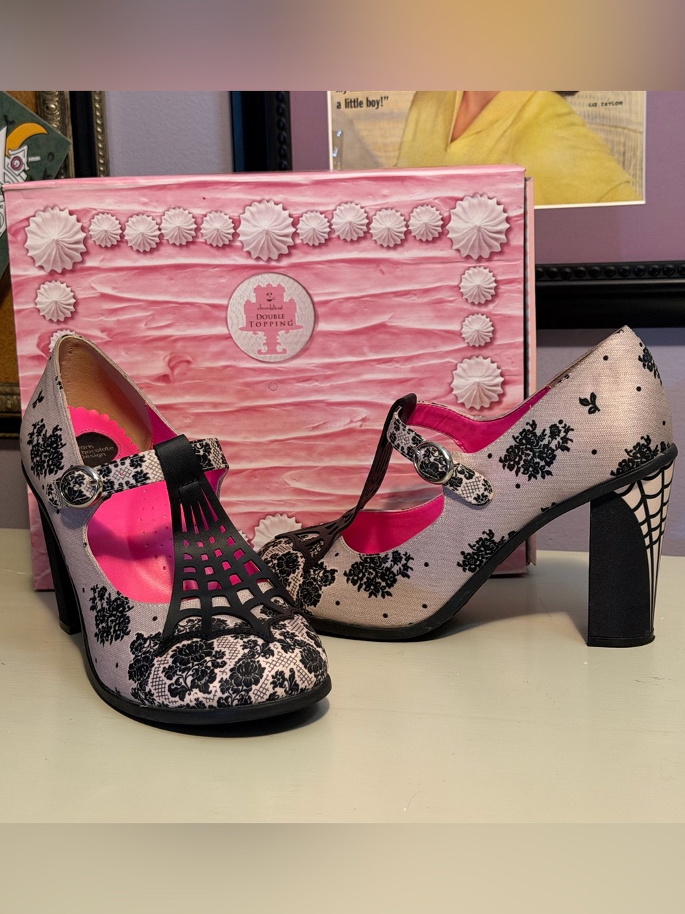 Hot Chocolate Design Spider Web T Strap Heels Shoes